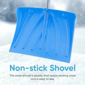 Superio Plastic Snow Shovel 18" Wide Snow Shovel for Driveway Heavy Duty Snow Shovel Snow Removal Snow Pusher Shovel with 51" Metal Handle (Blue, 2 Pack)