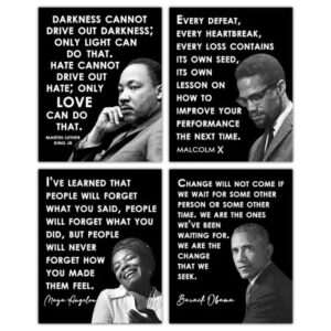 Black Leaders: MLK Jr, Malcolm X, Maya Angelou, Barack Obama: Positive Quotes; Inspirational, Motivational Wall Art Decor Poster for Office, Classroom, Livingroom | Set of 4 Unframed Posters 8x10