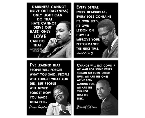 Black Leaders: MLK Jr, Malcolm X, Maya Angelou, Barack Obama: Positive Quotes; Inspirational, Motivational Wall Art Decor Poster for Office, Classroom, Livingroom | Set of 4 Unframed Posters 8x10