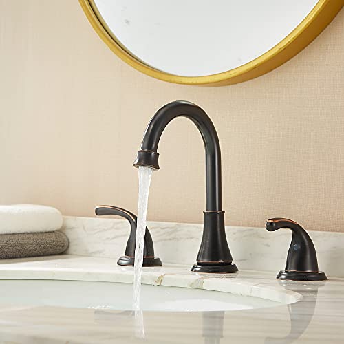 2 Handle 3-Hole Bathroom Sink Faucet FRANSITON Bathroom Faucet with Pop Up Drain and cUPC Faucet Supply Hoses 8 inch Bathroom Faucet, Oil Rubbed Bronze Bathroom Faucet