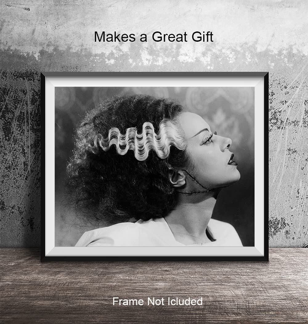 Bride of Frankenstein Decor - Funny Bathroom Wall Decor for Women - Frankenstein Poster 8x10 - Retro Restroom Decorations, Guest Bath Art Print Photo - Bridal Shower Gift - Home Theater Decor Unframed