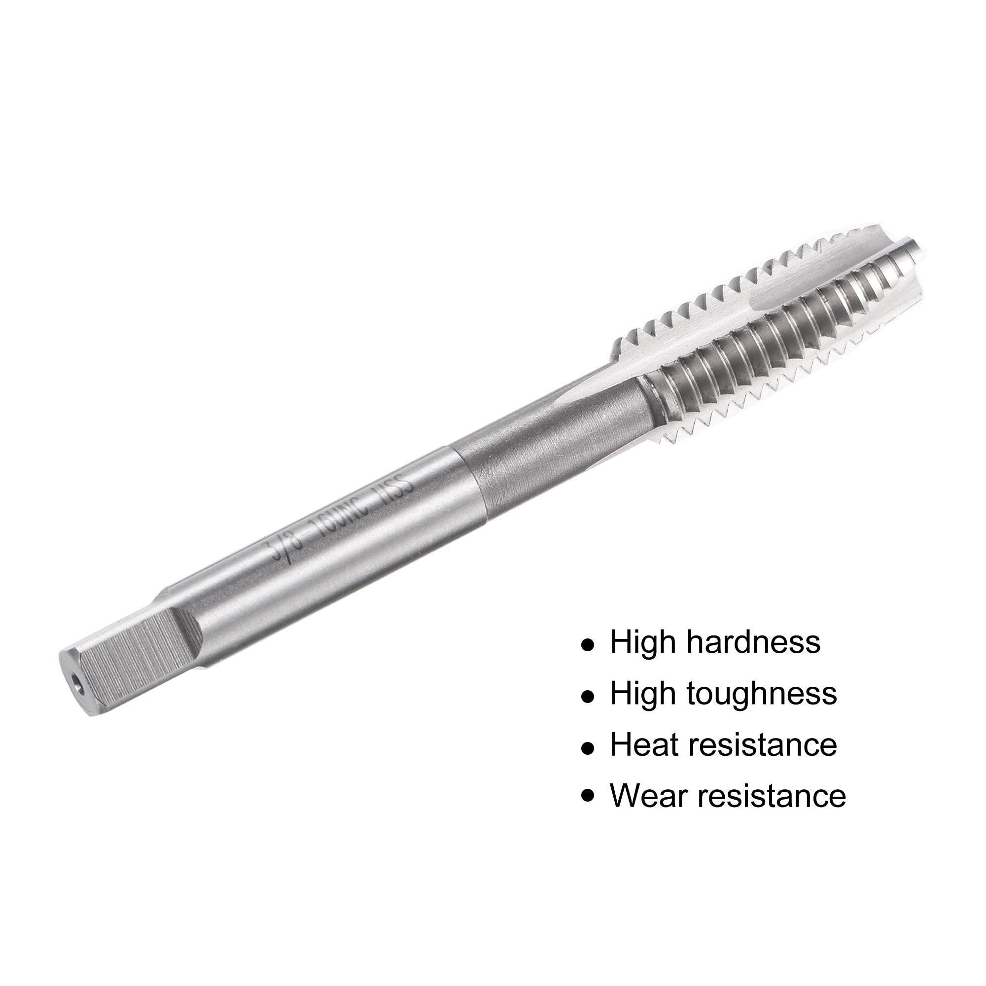 uxcell Spiral Point Threading Tap 3/8-16 UNC, HSS (High Speed Steel) Machine Thread Screw Tap 3 Straight Flutes Uncoated Tapping Tool H2 Tolerance