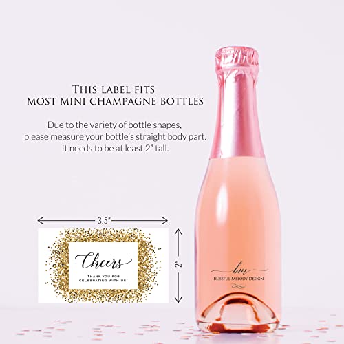 Cheers - 12 Gold Glitter(not real foil) Floral Mini Champagne Bottle Labels, WATERPROOF Polyester Mini Wine Bottle Labels, for Wedding, Bridal Shower, Baby Shower, Birthday Party all Events