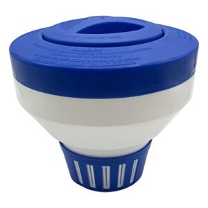 poolzilla deluxe chlorine feeder, adjustable collar design for optimal dispersion, can hold chlorine tablets up to 3”