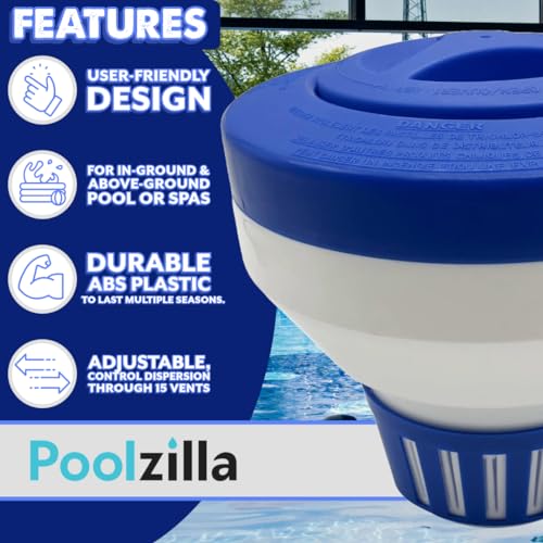 Poolzilla Deluxe Chlorine Feeder, Adjustable Collar Design for Optimal Dispersion, Can Hold Chlorine Tablets up to 3”