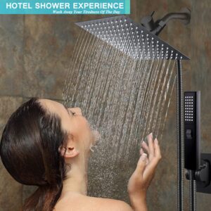 Shower Head, Rain Shower Head with Handheld,High Pressure 8'' Rainfall Stainless Steel Shower Head / 2 Settings Handheld Shower Combo with Shower Holder and 78'' Explosion-Proof Hose (Black)