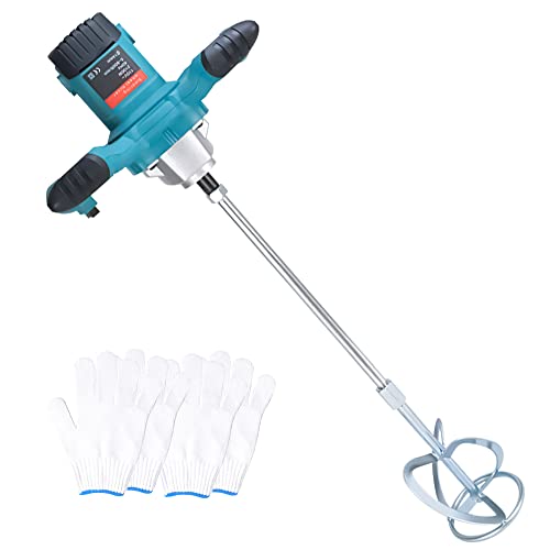 Handheld Cement Mixer 2100W Portable Electric Concrete Plaster Grout Paint Mortar Mixer Machine Adjustable 6 Speed 110V with Gloves