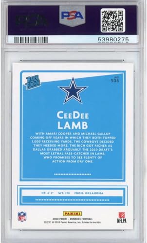 Graded 2020 Panini Donruss CeeDee Lamb #306 Canvas Rookie RC Football Card PSA 10 Gem Mint