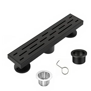 fibetter linear shower drain 12-inch with removable brickwork pattern grate, 304 stainless steel shower floor drain matte black include accessories