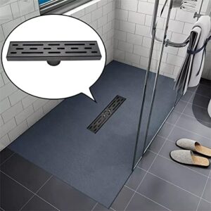 Fibetter Linear Shower Drain 12-Inch with Removable Brickwork Pattern Grate, 304 Stainless Steel Shower Floor Drain Matte Black Include Accessories