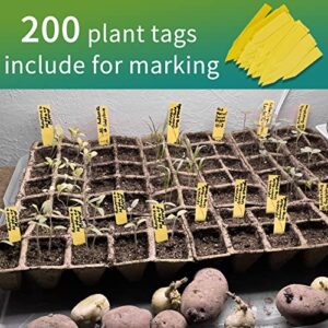 200Cells Seedling Start Trays with Drain Holes,20pcs Peat Pots Seedling Pots Biodegradable,Seedling Starter Kit,Organic Germination Plant Starter Trays(200xLabels,2xTransplant Tools,1xSpray Bottle)