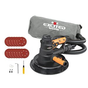 excited work drywall sander, 800w electric drywall sander with vacuum and led light variable with a removable handle carry dust collection bag and 13 pcs sanding discs