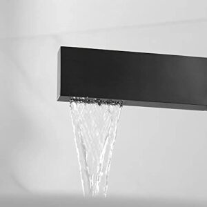KunMai Matte Black Ultra-Thin Bathroom Vessel Sink Faucet Single Handle Waterfall Bathroom Faucets Solid Brass 1-Hole Lavatory Vanity Sink Faucets (Black)