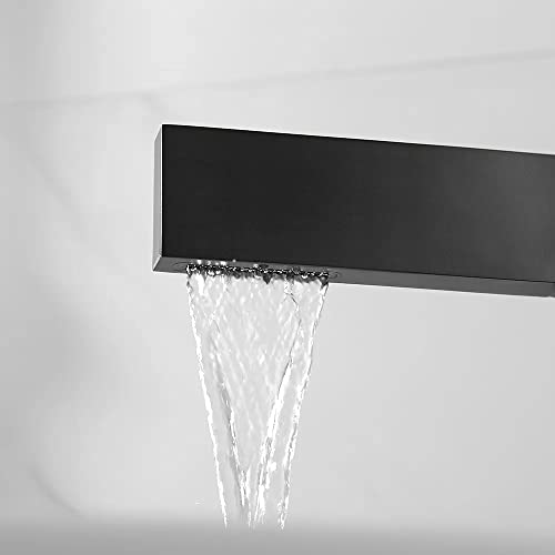 KunMai Matte Black Ultra-Thin Bathroom Vessel Sink Faucet Single Handle Waterfall Bathroom Faucets Solid Brass 1-Hole Lavatory Vanity Sink Faucets (Black)