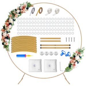 fikowo round arch backdrop stand kit - 7.2ft large golden metal circle balloon arch frame with base for wedding baby shower birthday party decoration