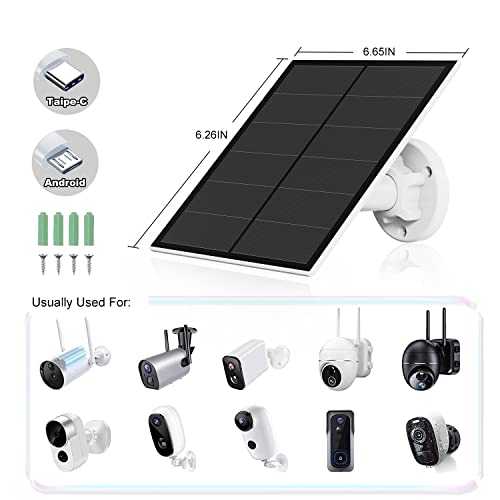Solar Panel 5V 5W for Wireless Outdoor Security Camera Compatible with Rechargeable Battery Powered Surveillance Cam, 9.8 Ft Charging Cable, 5V Micro USB Port and Type C Port