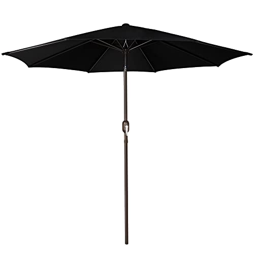 Blissun 9' Outdoor Patio Umbrella, Outdoor Table Umbrella, Yard Umbrella, Market Umbrella with 8 Sturdy Ribs, Push Button Tilt and Crank (Black)