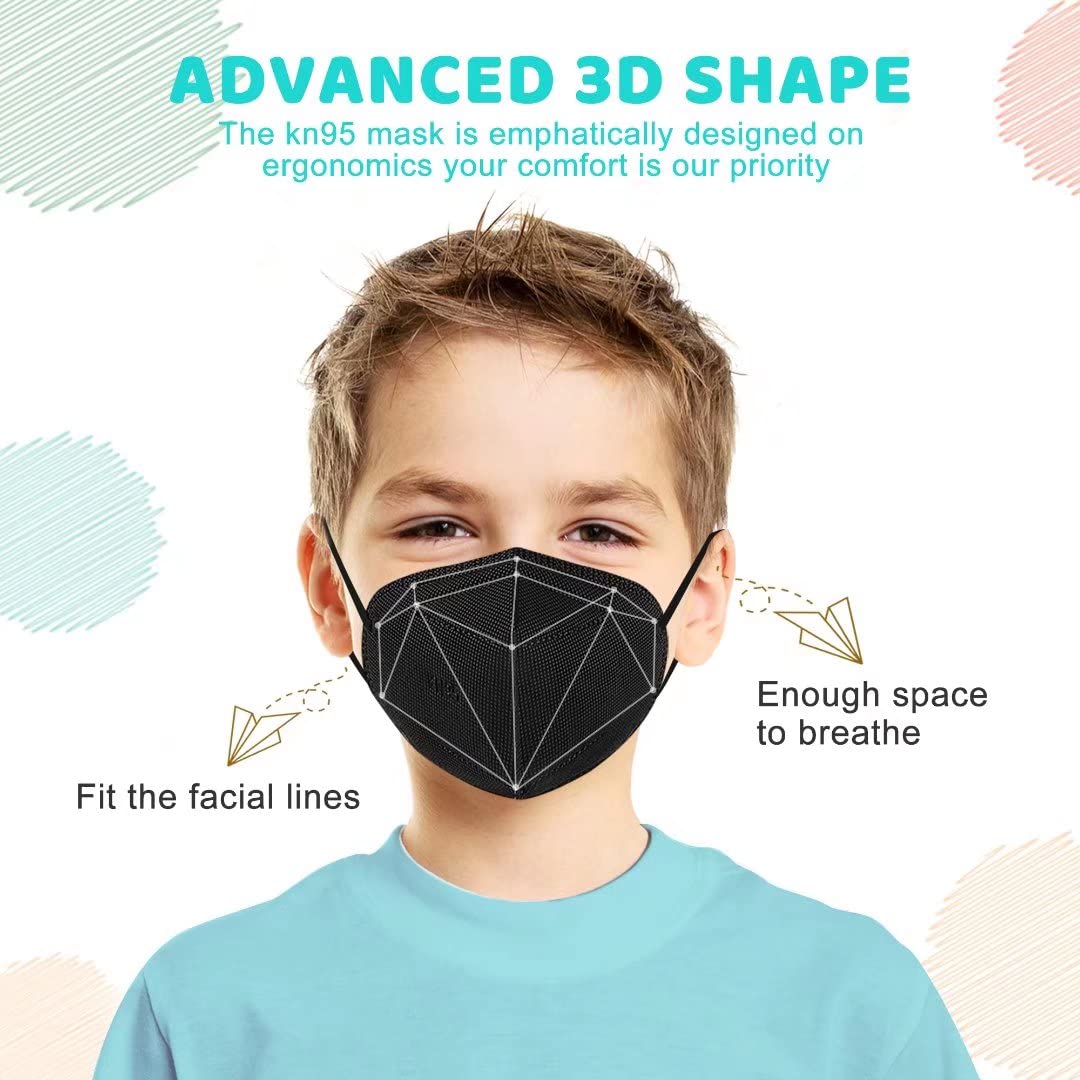 Kids Kn95 Disposable Face Masks - 50 Pack Breathable Protective Colored KN95 Children Face Masks，5 Layers Safety Cup Dust Masks Unisex Set for Girls Boys Multicolor-1