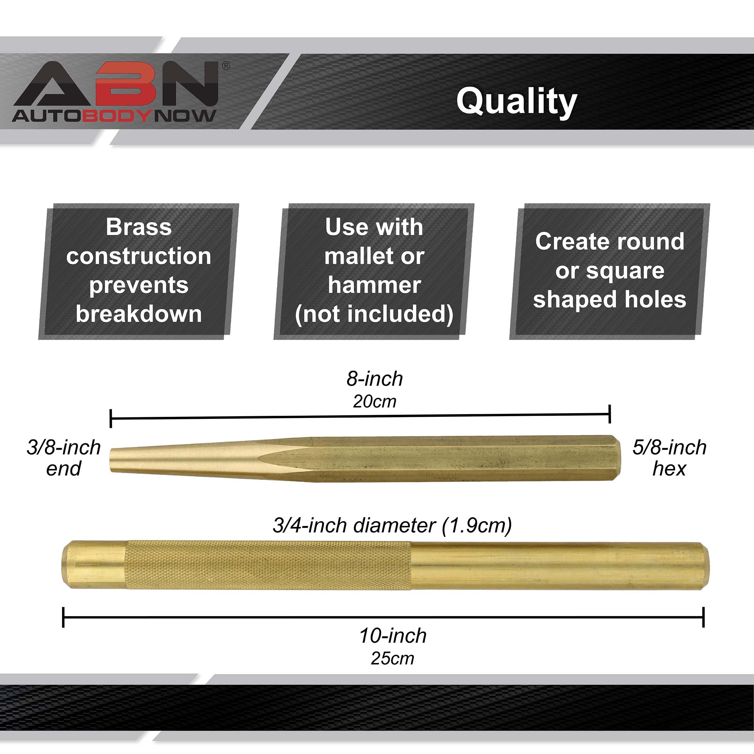 ABN Brass Punch Set - 2 Piece Brass Drift Pin Punch Set - Mechanic’s Non-Marring Chisel Punches for Vehicles