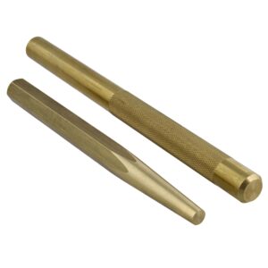 ABN Brass Punch Set - 2 Piece Brass Drift Pin Punch Set - Mechanic’s Non-Marring Chisel Punches for Vehicles