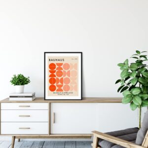 Bauhaus Mid Century Modern Wall Art - 11x14" UNFRAMED Print - Abstract, Minimal Wall Decor - Exhibition Poster Replication (Orange)