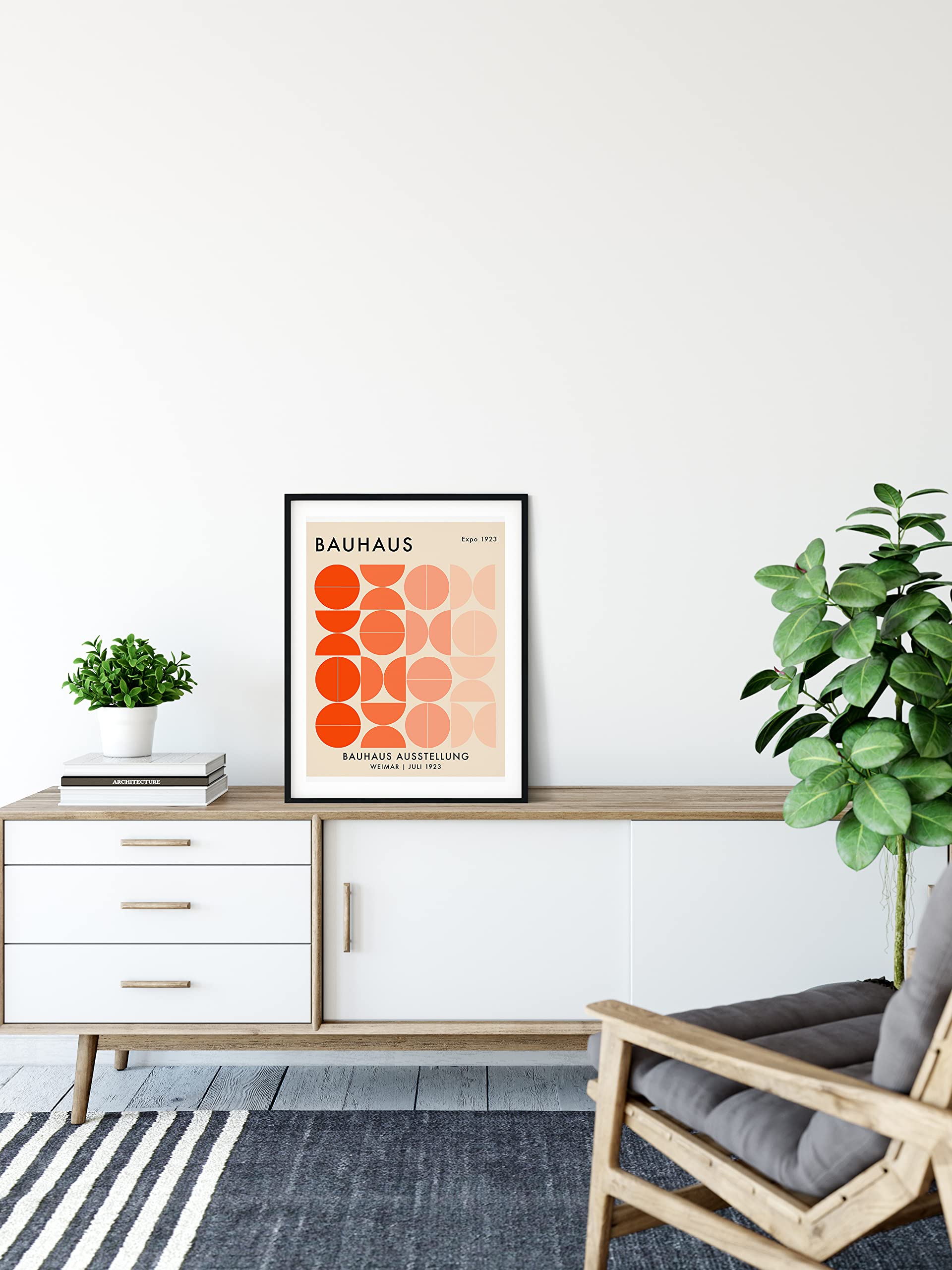 Bauhaus Mid Century Modern Wall Art - 11x14" UNFRAMED Print - Abstract, Minimal Wall Decor - Exhibition Poster Replication (Orange)