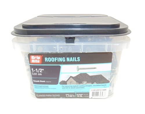 Grip Rite 112EGRFG10BK 1-1/2-inch Electro Galvanized Smooth Shank Bulk Roof Nails, 10lbs.