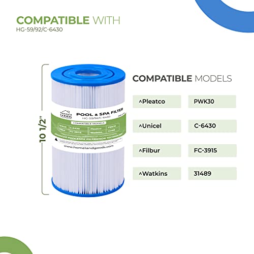 Homeland Goods C-6430 Spa Filter Replaces 31489, PWK30, Filbur FC-3915, P/N0969601, 71825, 73178, 73250, 30 sq. ft. Hot Spring Spa Filter Pack of (1)