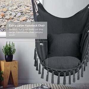 SUNCREAT Hammock Chairs Hammock Chair Swing with Steel Support Bar, Side Pocket, Large Swing Chair for Bedroom, Patio, Garden, Dark Gray