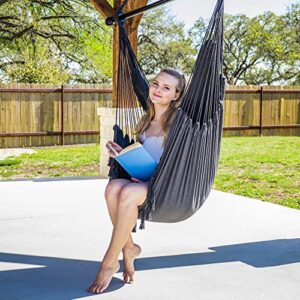 SUNCREAT Hammock Chairs Hammock Chair Swing with Steel Support Bar, Side Pocket, Large Swing Chair for Bedroom, Patio, Garden, Dark Gray