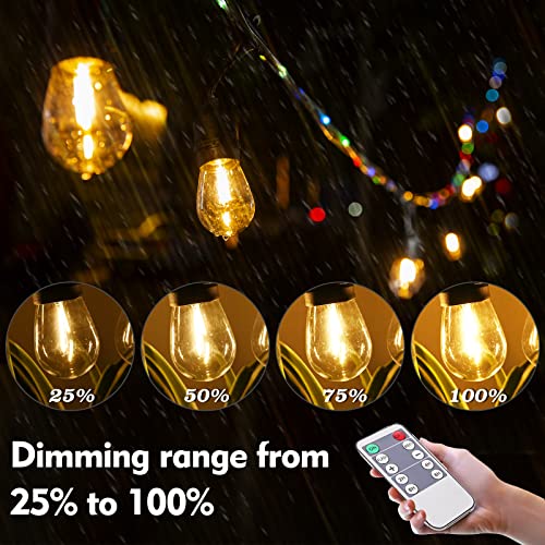 LED Outdoor String Lights, 48FT Patio Lights with Remote & 15 Dimmable Edison Shatterproof Bulbs, RGB Fairy Rope Hanging Light for Outside, Café, Deck, Porch, Garden, Bistro, Christmas Party (Plug)