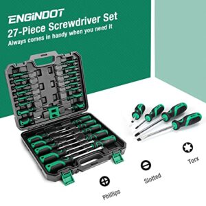 ENGiNDOT Magnetic Screwdriver Set with Storage Case and Magnetizer, 27 piece Bi-material Screwdriver, Including Slotted/Phillips/Torx/Precision Screwdriver for Household Repairs, Home Improvement