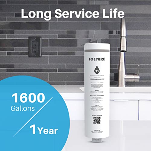 ICEPURE UTR400-PPC+RO Filter, Replacement for UTR400 Reverse Osmosis System, Reduces Large Particles of Impurities, Chlorine, Color, odor, Lead, PFAS&PFOA&PFOS, Cadmium, Chromium, and Arsenic