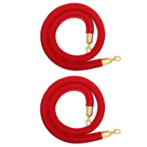 lvyihan 2 pack velvet stanchion rope red, 5 ft crowd control ropes barrier with gold hooks, hanging vip rope for party decoration