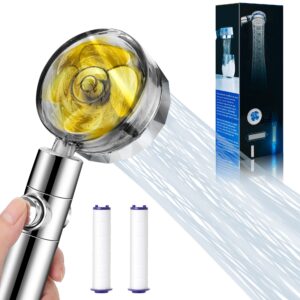 high pressure shower head with handheld spray for low water pressure, hydro jet shower head with filtered and on off switch, 360° rotating vortex shower head, propeller turbo fan hand-held shower head