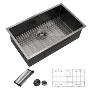 dcolora 32 inch matte black undermount kitchen sink gunmetal stainless steel 16 gauge single bowl under counter basin, 32"x19"x10", dc-u7726
