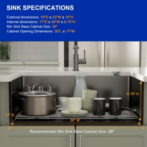 Dcolora 32 Inch Matte Black Undermount Kitchen Sink Gunmetal Stainless Steel 16 Gauge Single Bowl Under Counter Basin, 32"x19"x10", DC-U7726