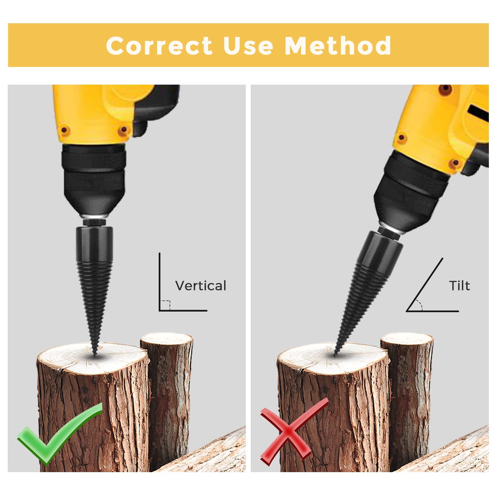 IUIBMI Wood Splitting Drill Bit Duty Removable Firewood Log Splitter Drill Bit, Black Steel Hex Shank Screw Cone Driver for Farm Hand Drill Stick 32/38/42/45/50mm(32mm)