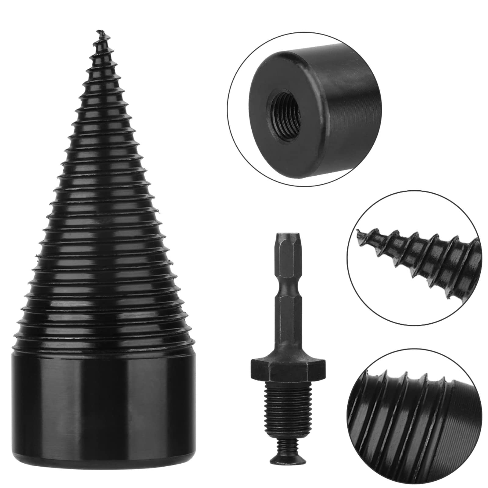 IUIBMI Wood Splitting Drill Bit Duty Removable Firewood Log Splitter Drill Bit, Black Steel Hex Shank Screw Cone Driver for Farm Hand Drill Stick 32/38/42/45/50mm(32mm)