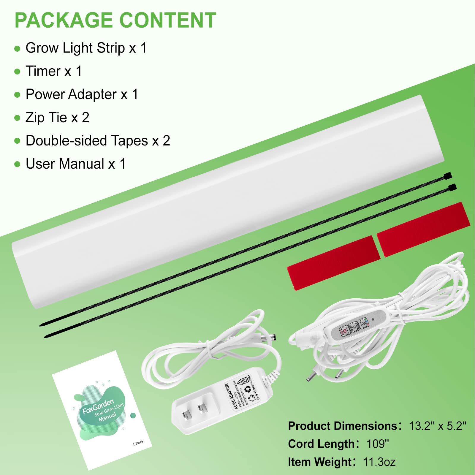 FOXGARDEN Grow Light, Full Spectrum Plant Light Strip for Indoor Plants, 96 LED Bright Grow Lamp with Auto On/Off Timer 4/8/12H, 4 Dimmable Brightness