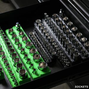 ARES 60160-6-Piece Magnetic Socket Organizers - Metric and SAE Set Black and Green -1/4 in, 3/8 in, 1/2 in Socket Holders -143 Pieces of Standard (Shallow) and Deep Sockets -Organize Your Tool Box