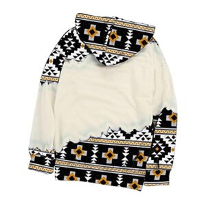 Baralonly Womens Casual Ethnic Style Hooded Sweatshirt Geometric Horse Print Long Sleeve Drawstring Pullover Tops