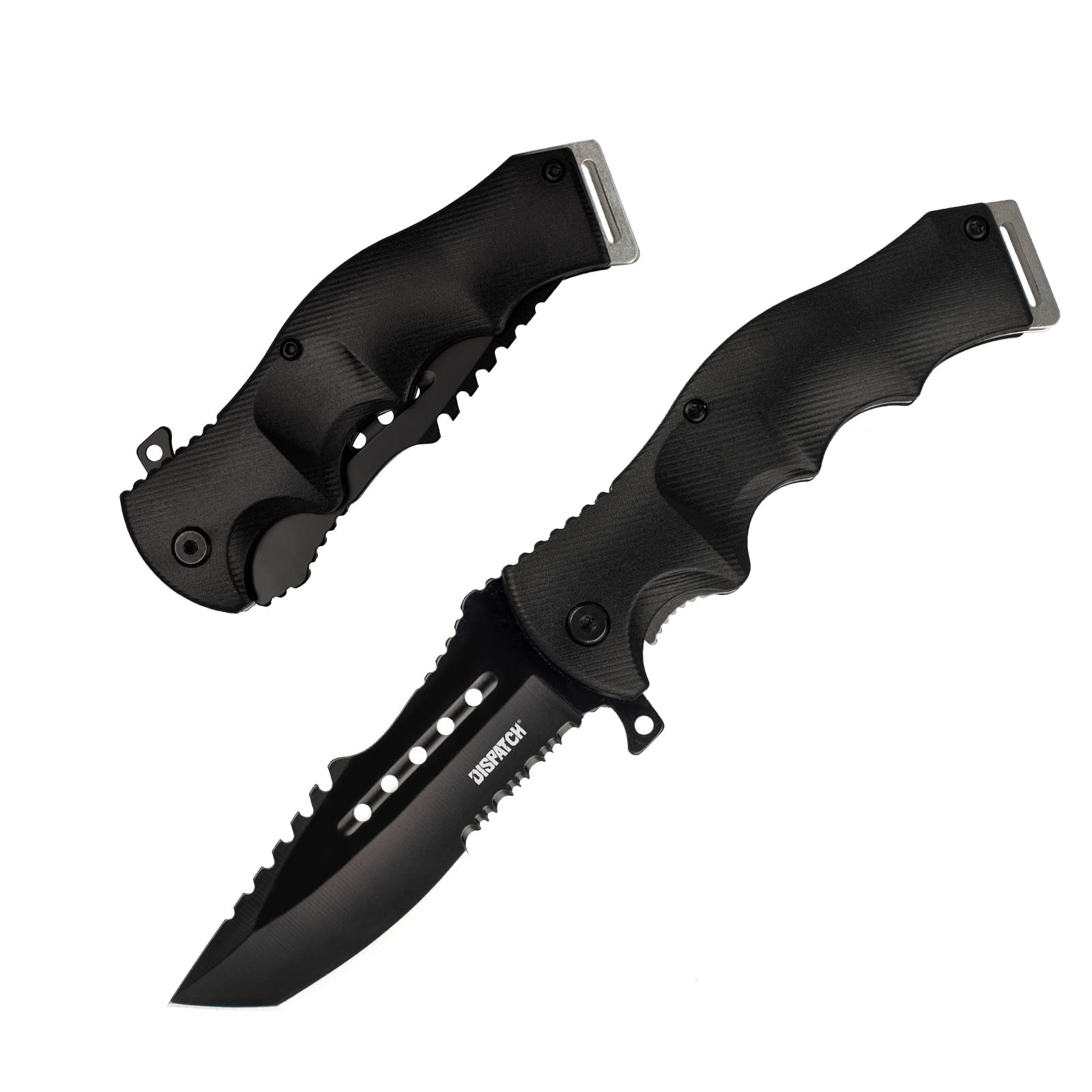 Dispatch Tactical Folding Pocket Knife Black Oxide Blade, Serrated Clip Point Blade, Tanto Point for Outdoor Rescue Camping Hiking EDC