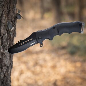 Dispatch Tactical Folding Pocket Knife Black Oxide Blade, Serrated Clip Point Blade, Tanto Point for Outdoor Rescue Camping Hiking EDC