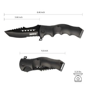 Dispatch Tactical Folding Pocket Knife Black Oxide Blade, Serrated Clip Point Blade, Tanto Point for Outdoor Rescue Camping Hiking EDC