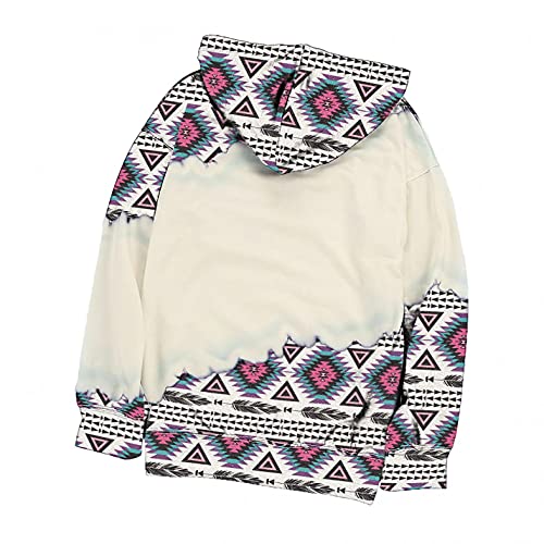 Baralonly Womens Casual Ethnic Style Hooded Sweatshirt Geometric Horse Print Long Sleeve Drawstring Pullover Tops