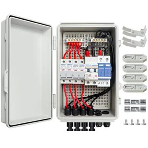 excelfu 4 string pv combiner box for solar, with lightning arreste & 15a rated current fuse and 63a circuit breaker, ip65 waterproof solar combiner box for on/off grid solar panel system