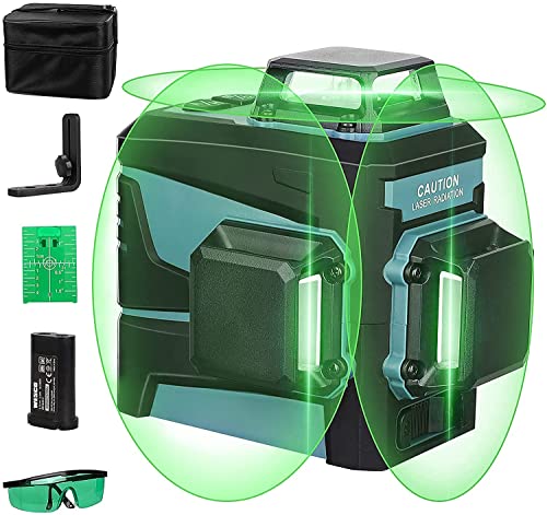 Self-Leveling Laser Level, WESCO 3 x 360° 3D Green Laser Level, 65ft Cross Line Laser Tool, Three-Plane Leveling and Alignment Laser Level Tool with Laser Class ll, 1mW