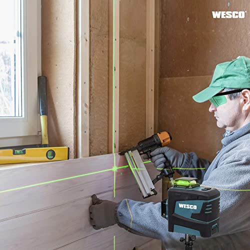 Self-Leveling Laser Level, WESCO 3 x 360° 3D Green Laser Level, 65ft Cross Line Laser Tool, Three-Plane Leveling and Alignment Laser Level Tool with Laser Class ll, 1mW