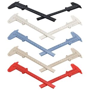 mini plastic caliper, 10 pack 6in/150mm vernier caliper, double scale sliding gauge measuring tool for student office, jewelry sliding gauge ruler measuring tool, 5 different colors(10 pack)